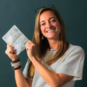 Lucy holding passport